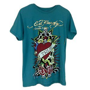 Ed Hardy Top Short Sleeve True Heart Skull Gold